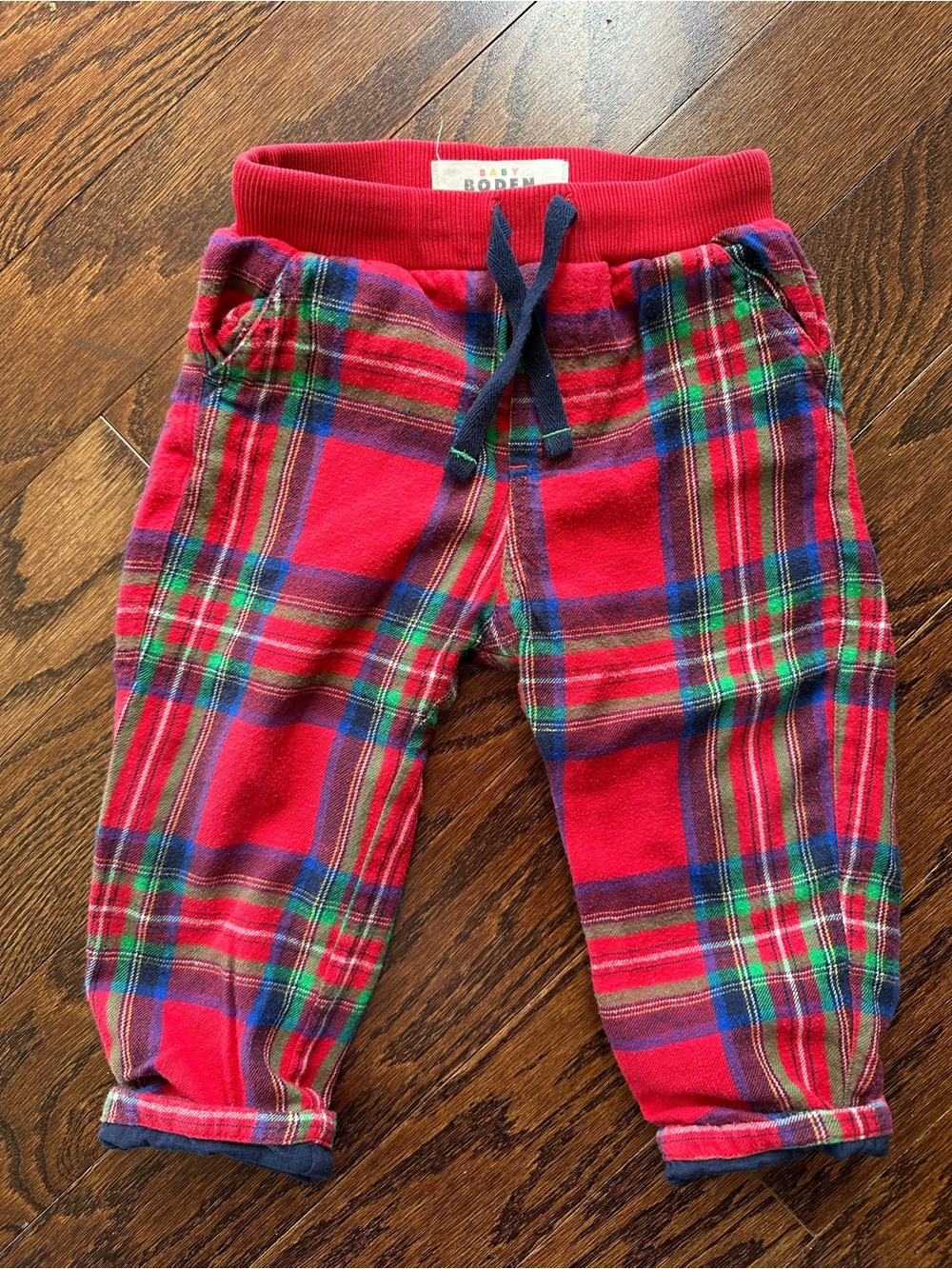 Baby Boden Red Tartan Plaid Cozy Jogger Pants